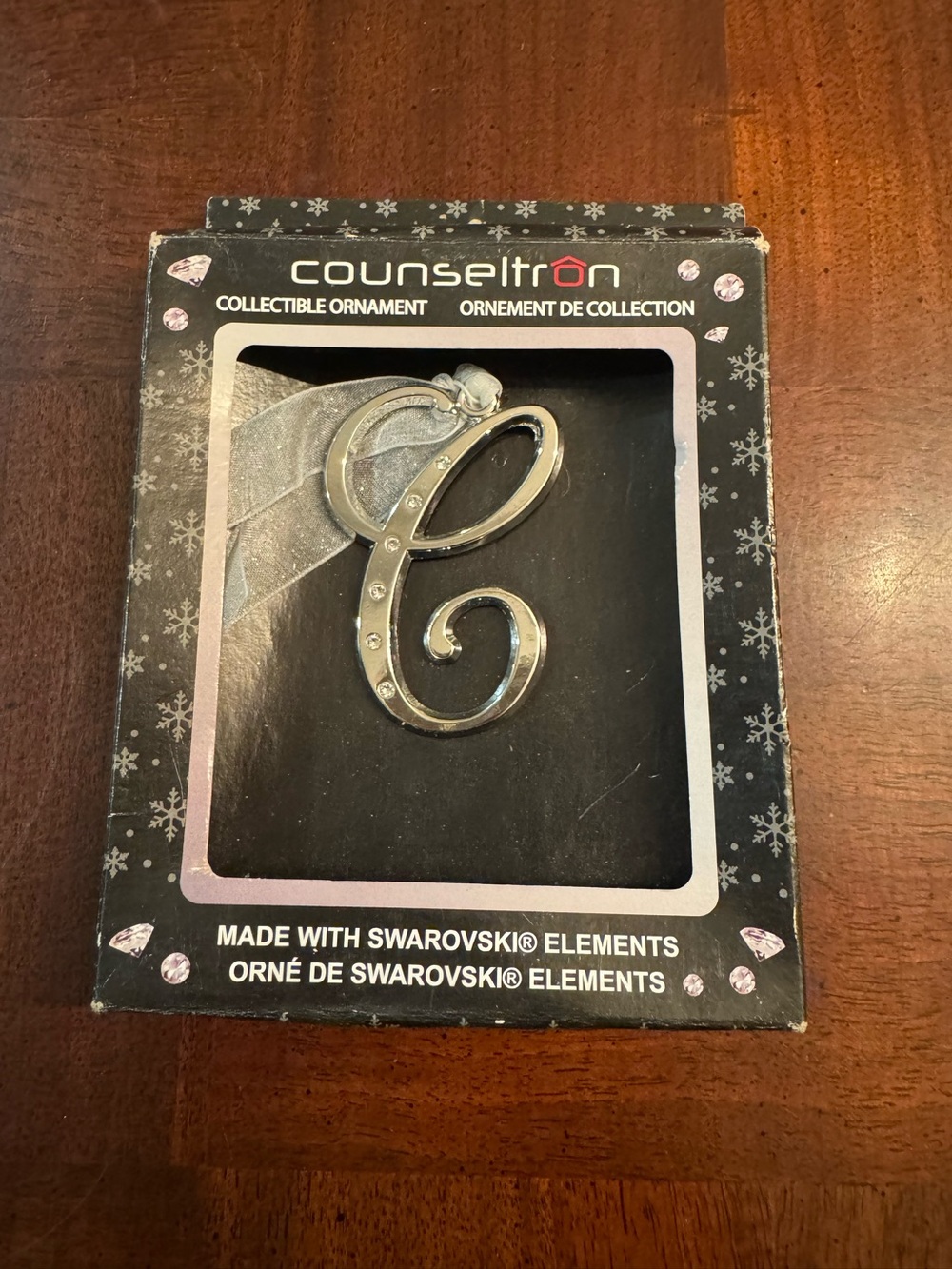 Counseltron Collectible Initial C Silver Tone with Crystals Ornament Christmas